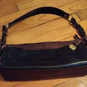 Brahmin Black and Brown Shoulder Bag with Crocodile Texture